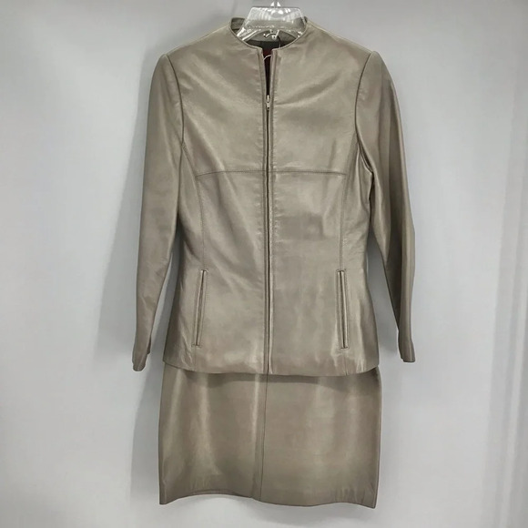 Nicola Berti Dresses & Skirts - Nicola Berti Women’s Two Piece Italian Leather Jacket & Skirt Set Pewter XS/6